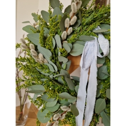 Wianek naturalny na drzwi Eukaliptus i Nawłoć - polska mimoza 45 cm